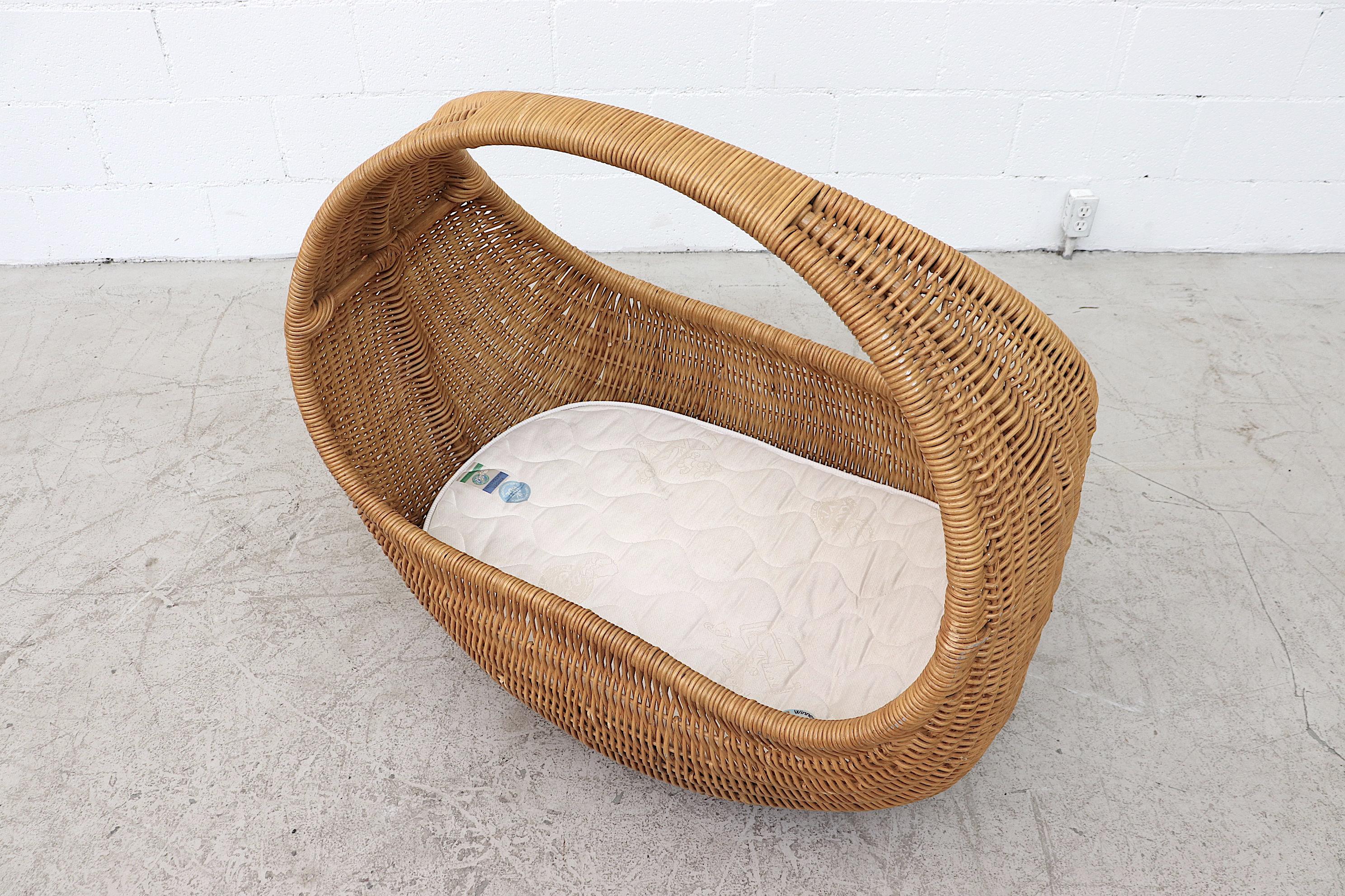 Dirk Van Sliedregt Style Hand-Woven Rattan and Bamboo Baby or Pet Bassinet For Sale 4