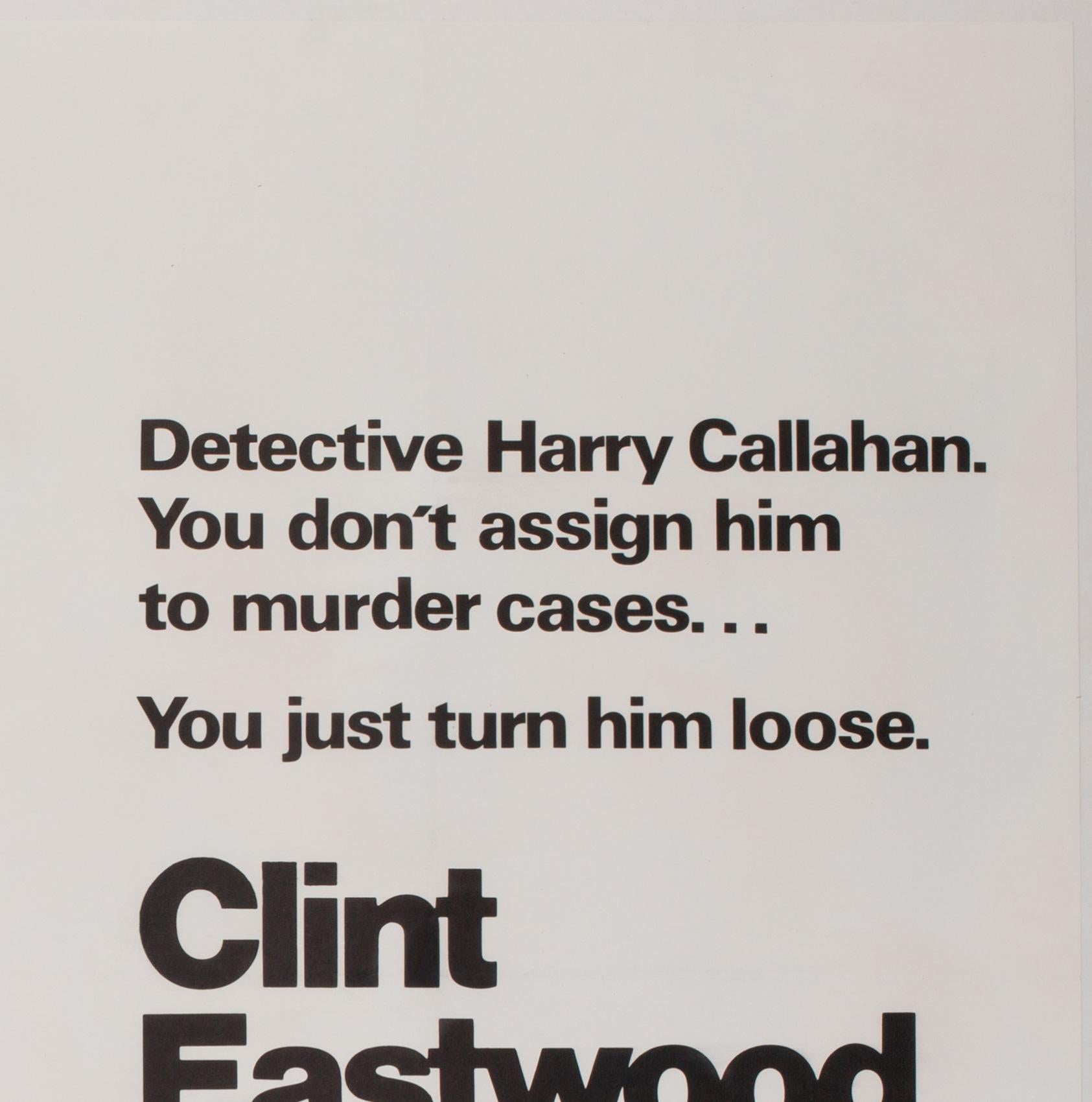 The very cool first-year-of-release UK Quad film poster for Don Siegel's Classic 1970s thriller movie Dirty Harry, starring Clint Eastwood in one of his most iconic roles. Wonderful graphics.

Any owner of this would feel like one lucky