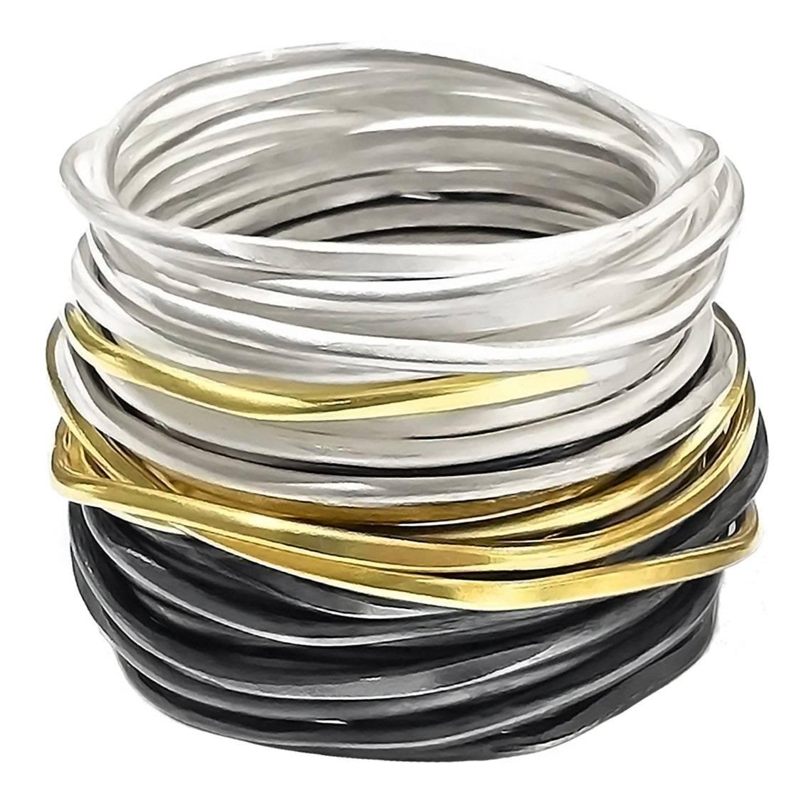 Disa Allsopp Silver Gold Triple Spaghetti Band Ring 
