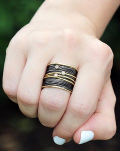Disa Allsopp White Diamond Yellow Gold Oxidized Silver Spaghetti Wrap Ring