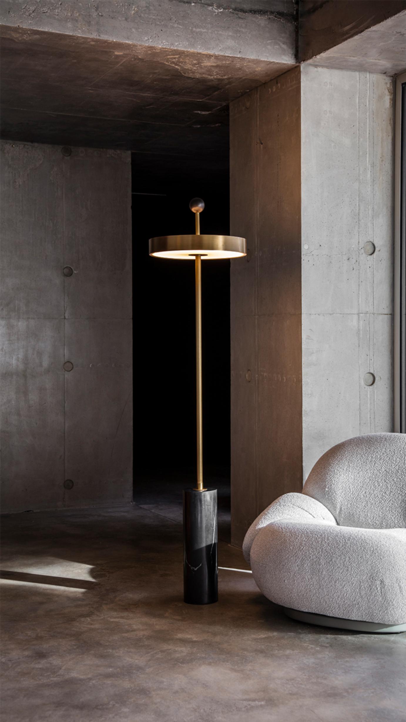Brushed Disc and Ball Floor Lamp by Square in Circle For Sale