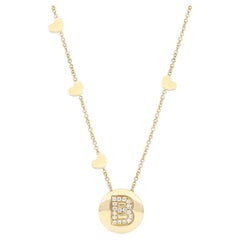 Disc Diamond Letter & Hearts Necklace in 18 Kt Yellow Gold