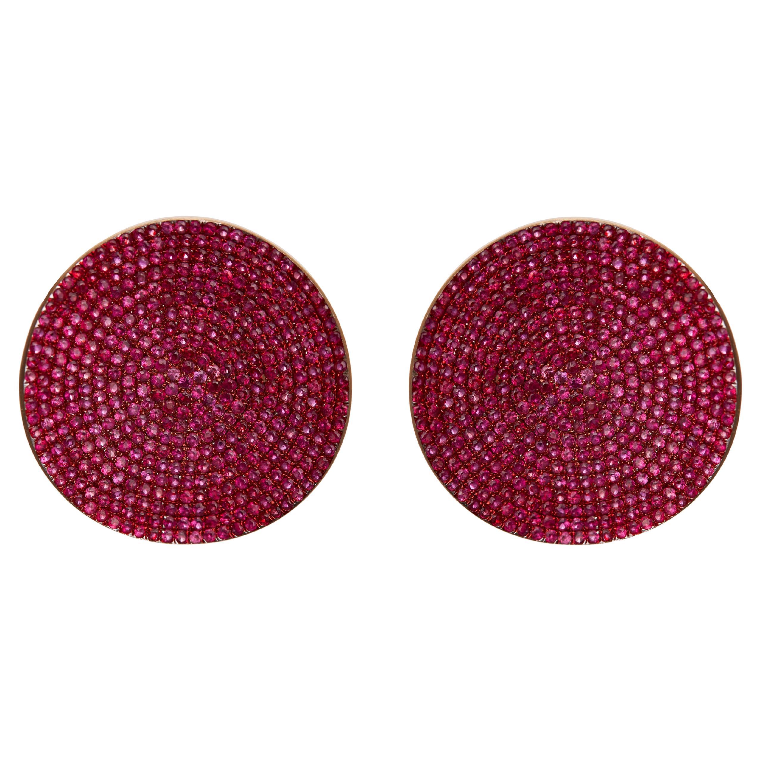 Boucles d'oreilles disque - 14kt Gold Push-backs, Ruby & Silver