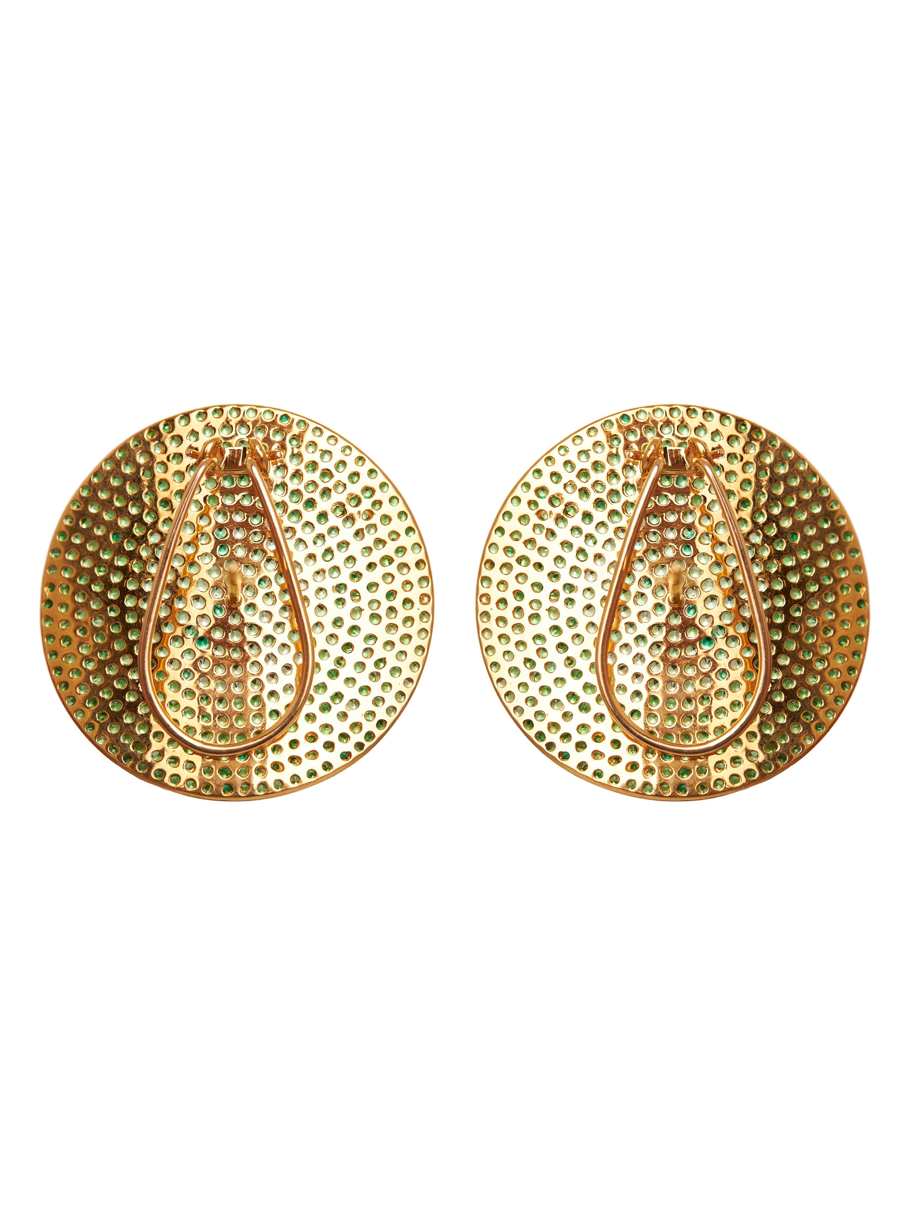 Women's Tsavorite Disc Earrings in 14kt Gold For Sale