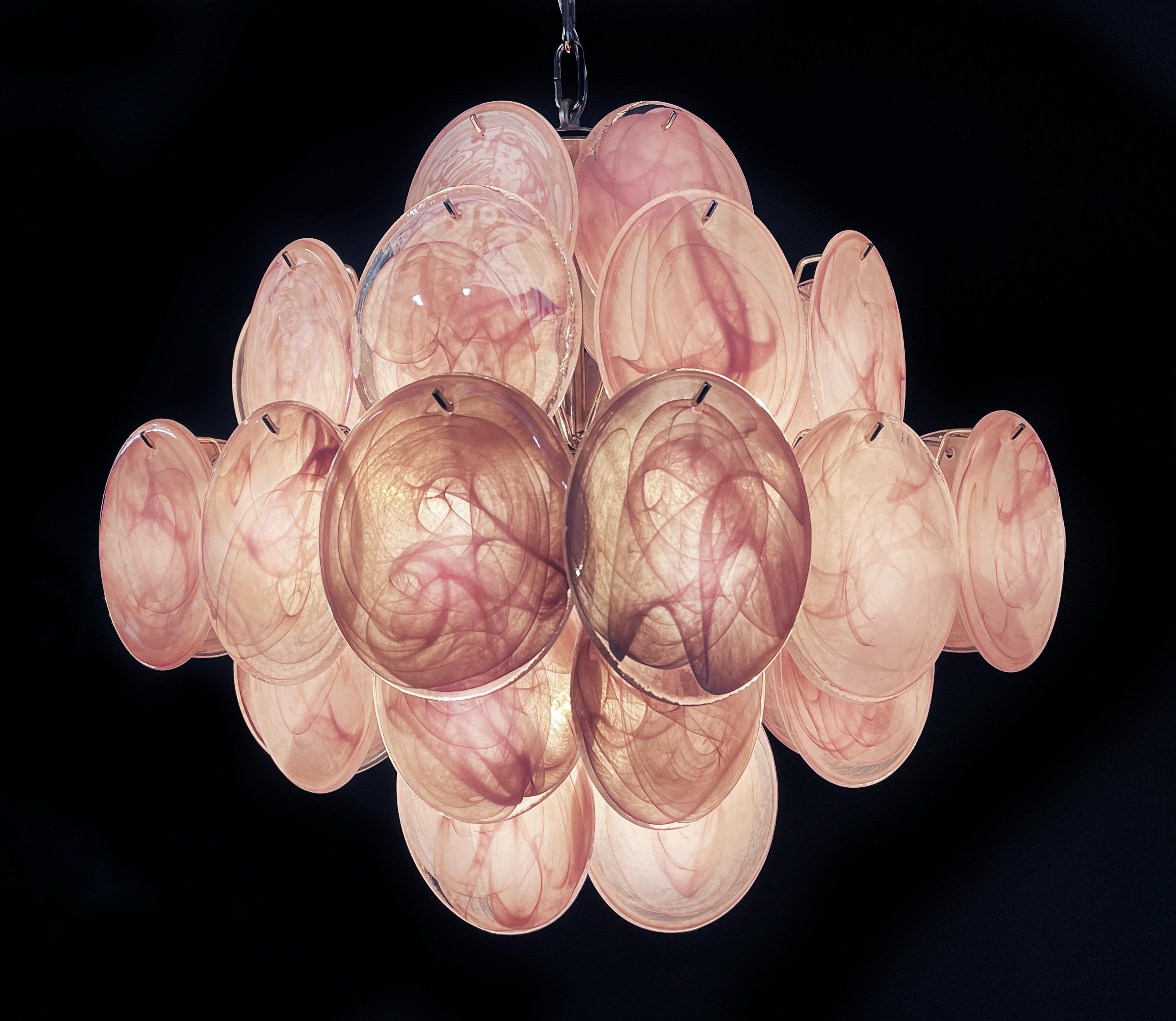 Disc Pink Glass Chandelier by Vistosi Style. Murano For Sale 2
