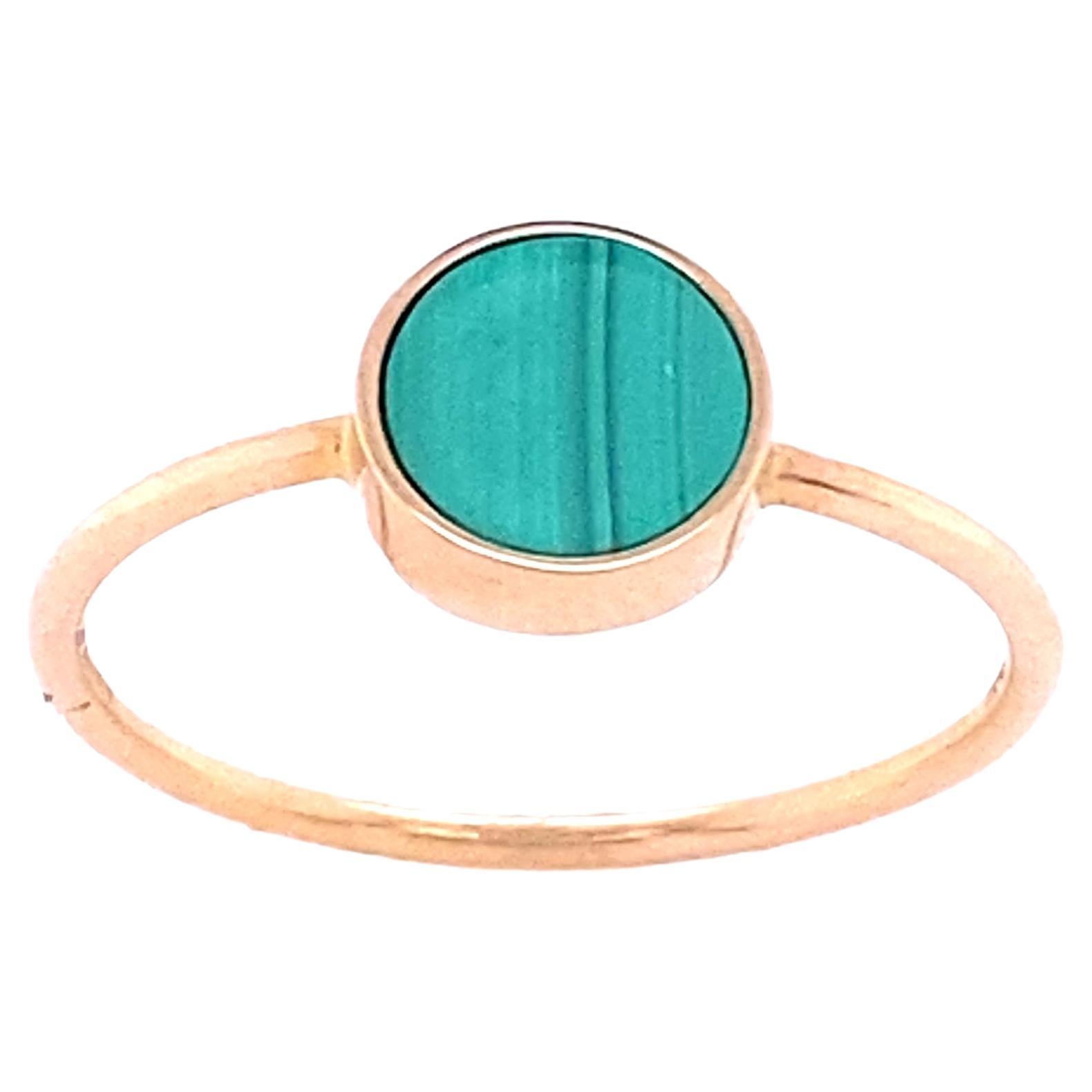 Disc Ring in Pink Gold and Malachite For Sale