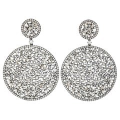 Disc Shaped Dangle Earrings With Diamond Baguettes Set Made In 18k Gold