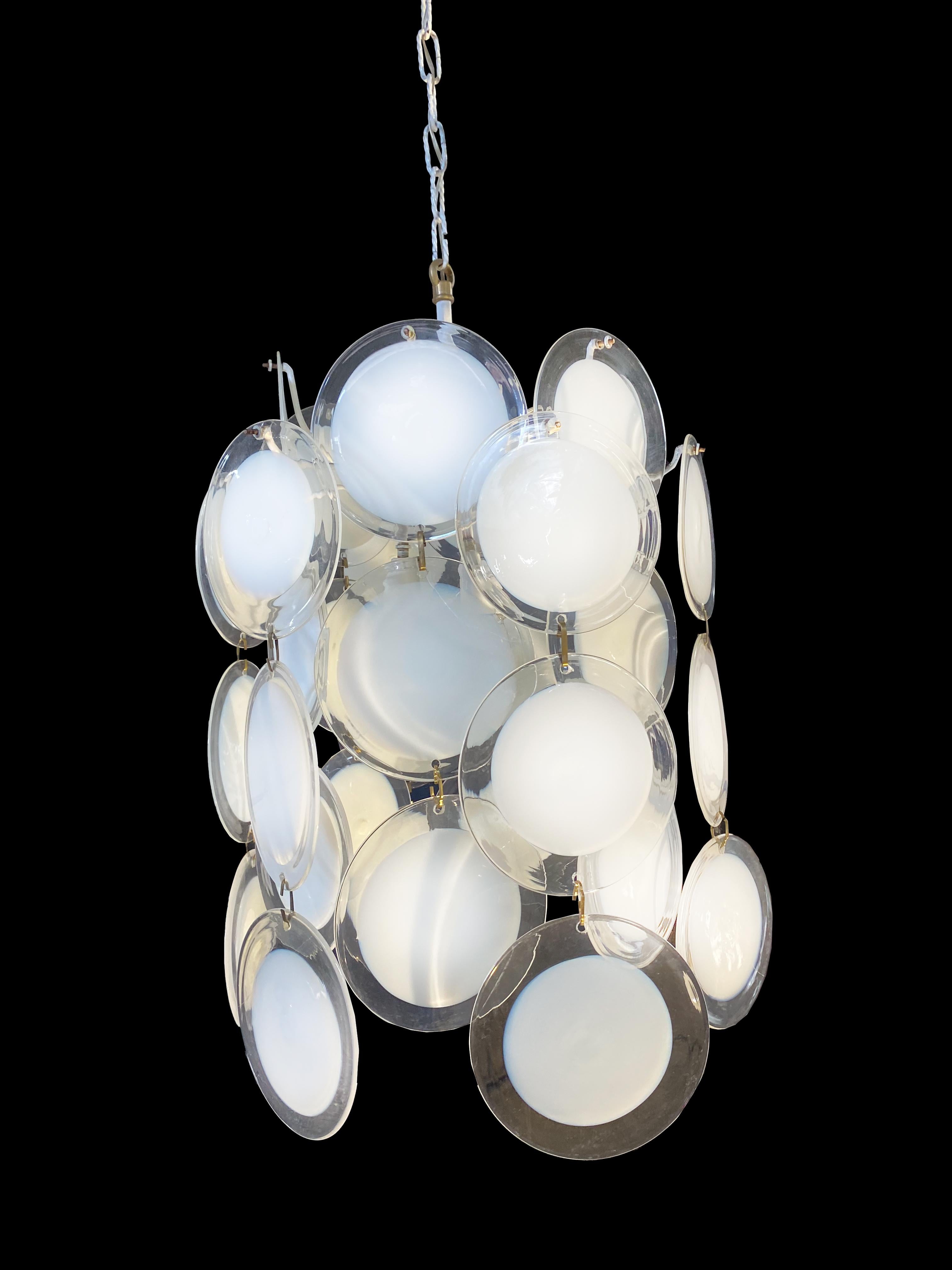 white glass disc chandelier