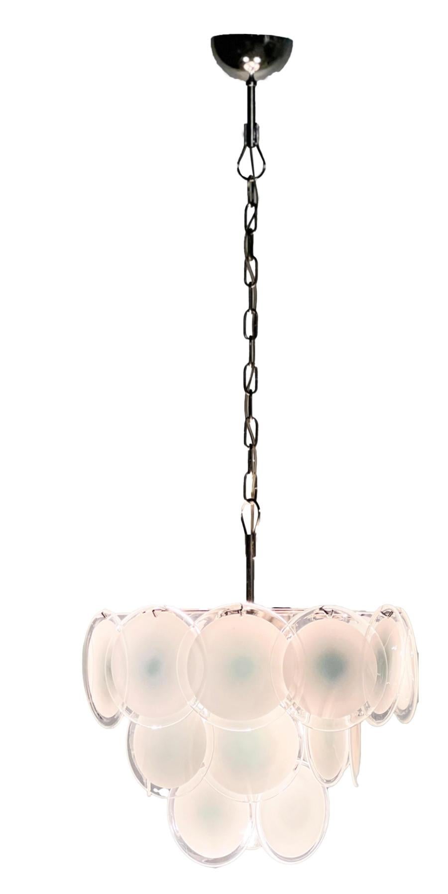 Art Glass  Disc White Murano Glass Chandelier by Vistosi For Sale