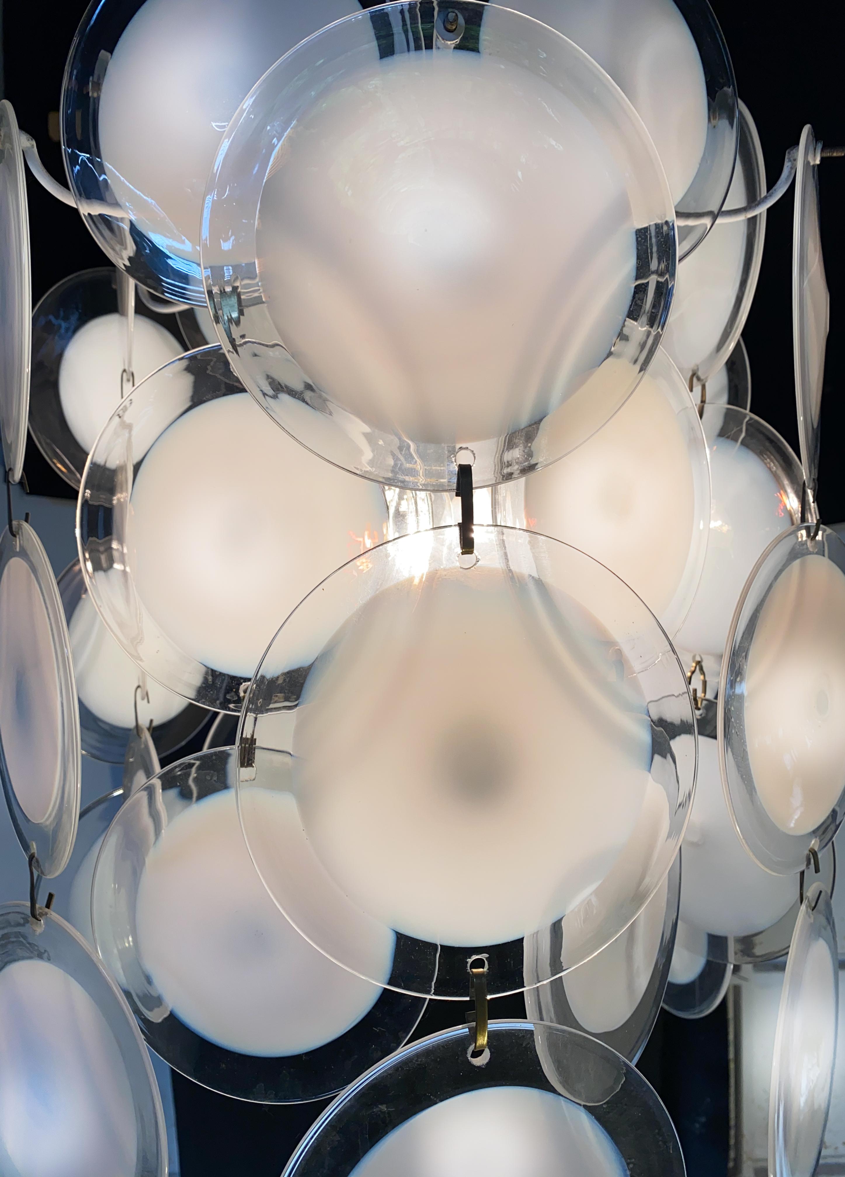 Late 20th Century 36 Disc White, Murano Glass Chandelier by Vistosi