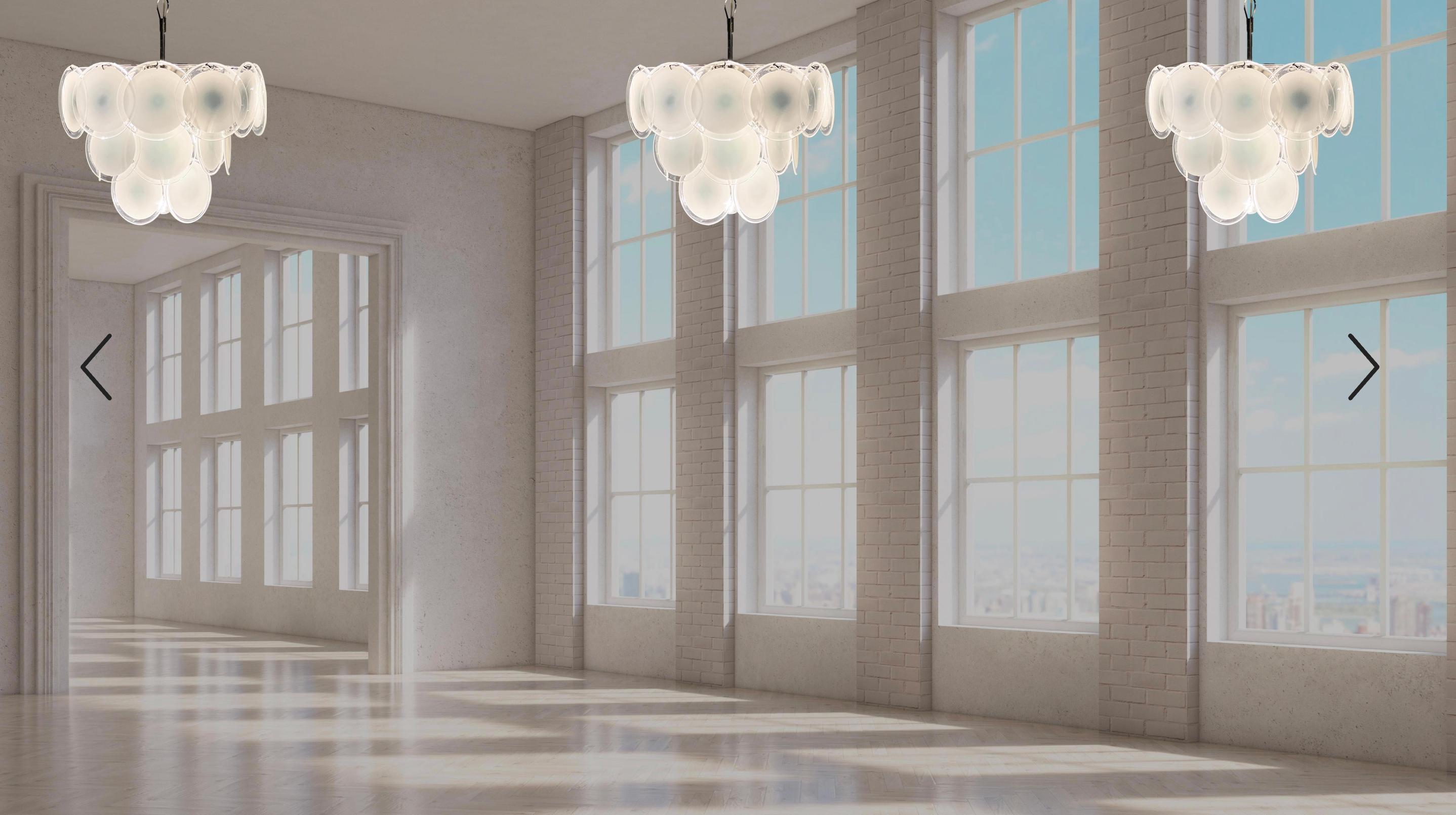  Disc White Murano Glass Chandelier by Vistosi For Sale 1