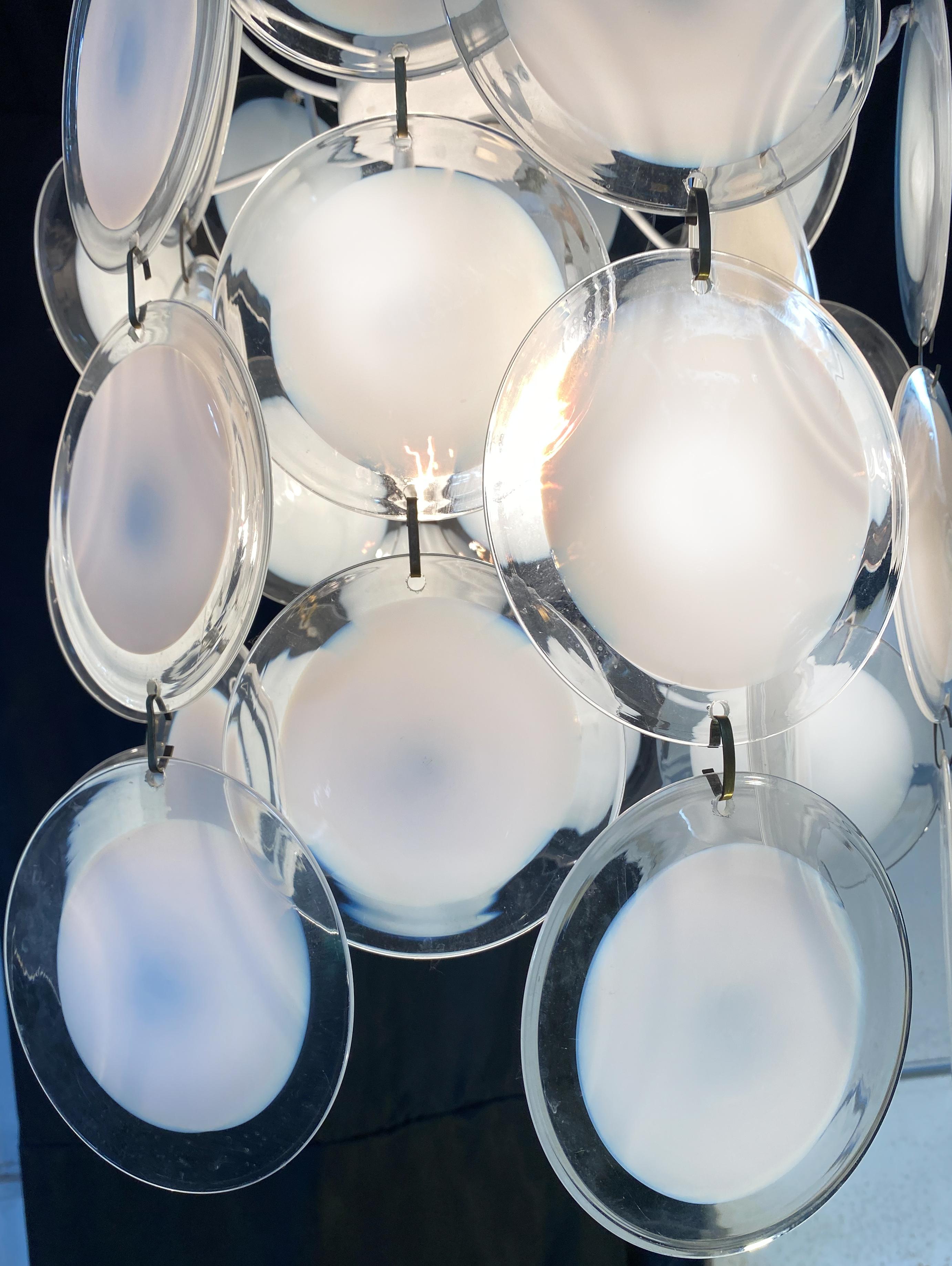 Art Glass 36 Disc White, Murano Glass Chandelier by Vistosi
