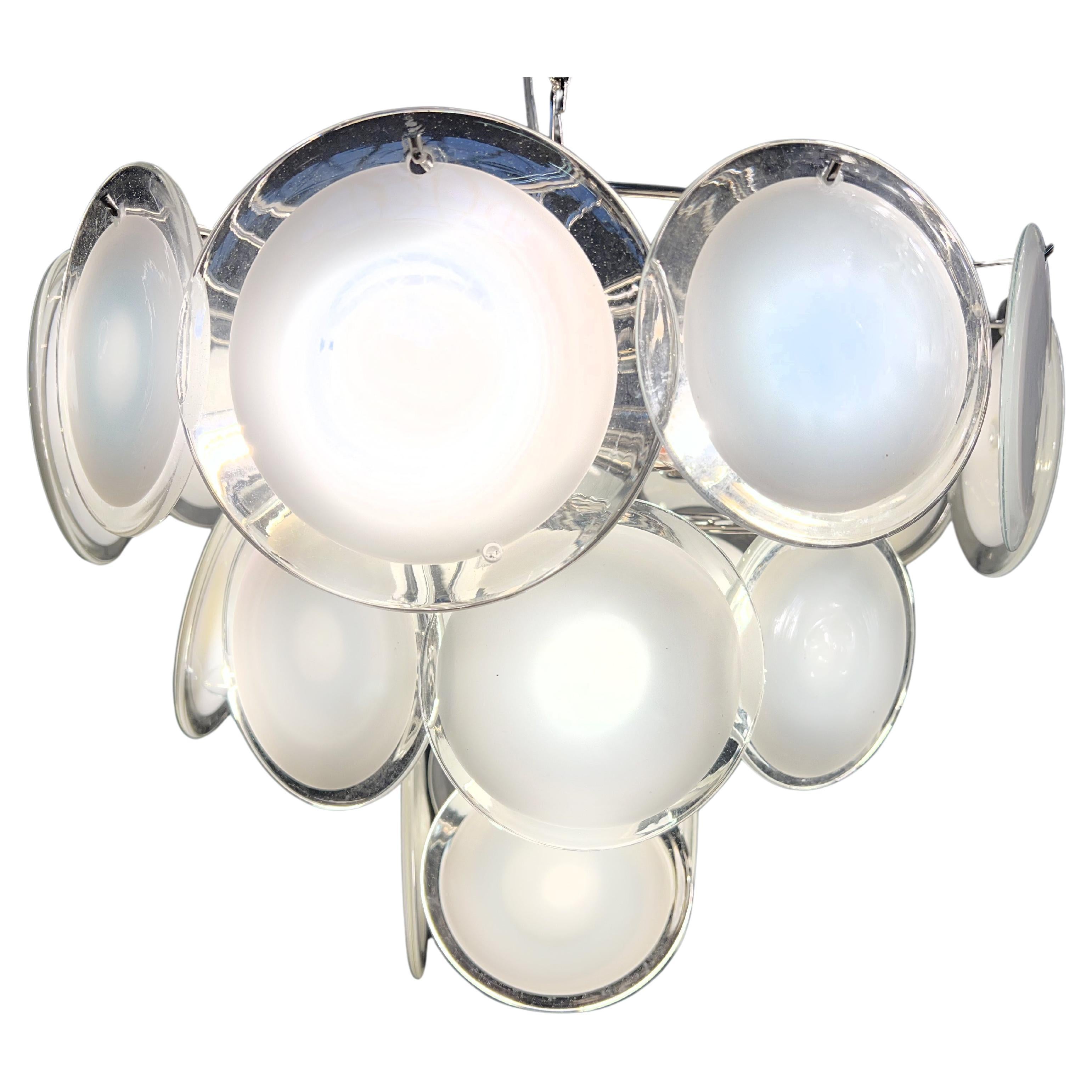  Disc White Murano Glass Chandelier by Vistosi For Sale