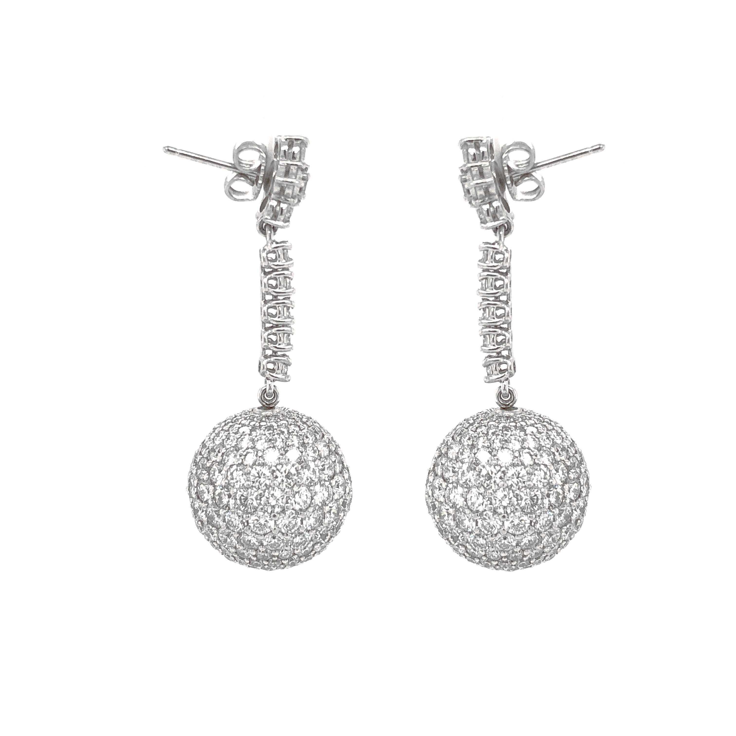 Contemporary Disco Ball Round Diamonds 18.34 Carat Dangling Platinum Earrings For Sale