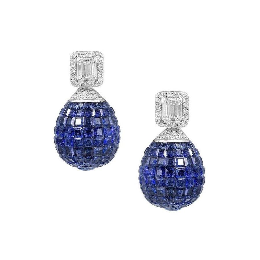 Disco Ball Silver Earrings Blue In New Condition For Sale In Montreux, CH