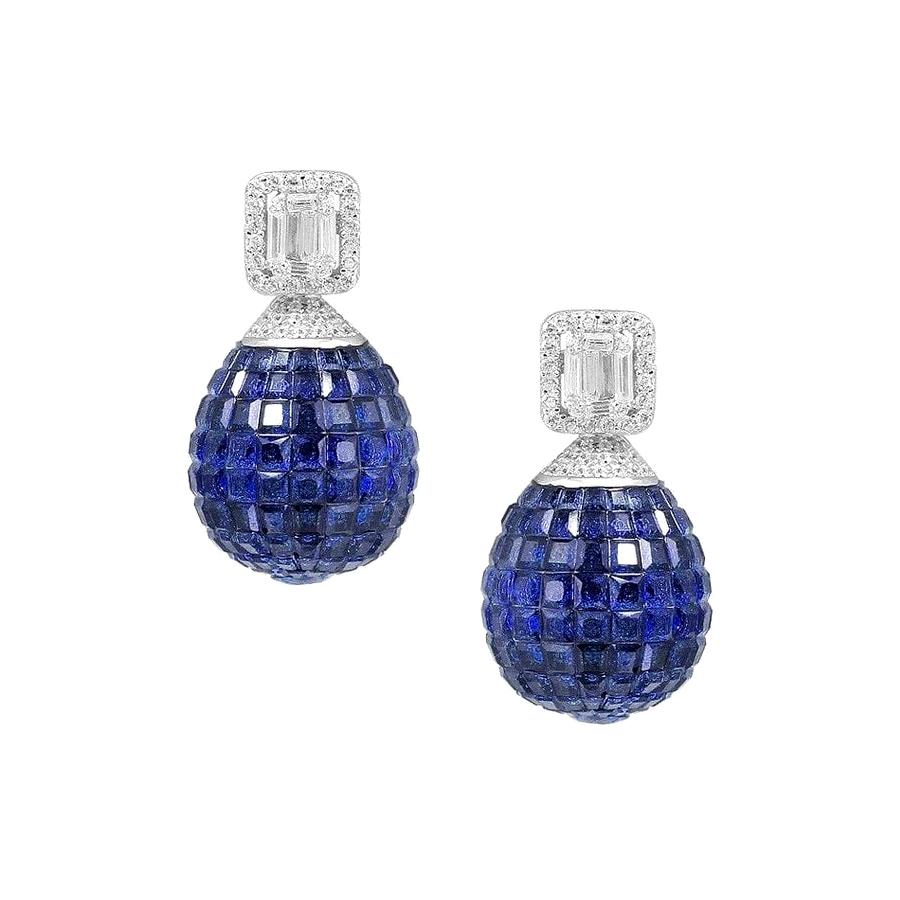 Disco Ball Silver Earrings Blue