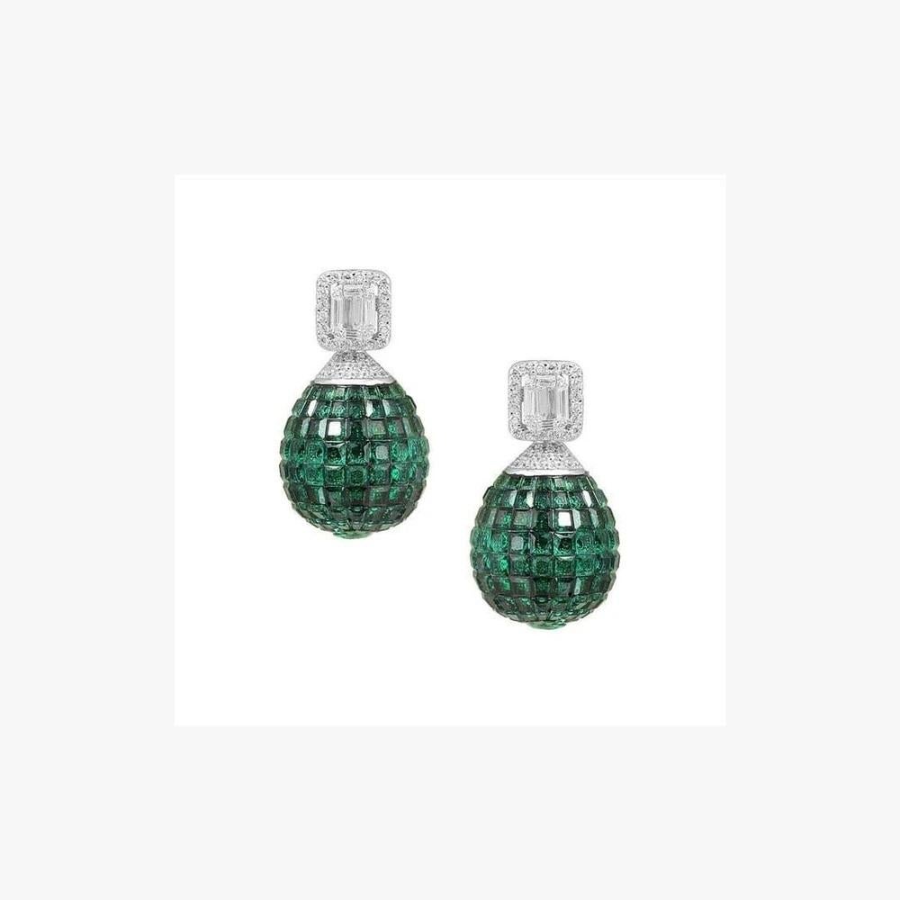 Disco Ball Silver Earrings Green In New Condition For Sale In Montreux, CH