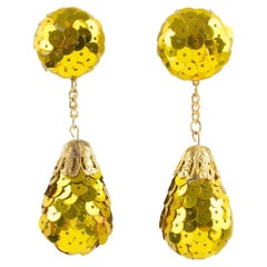 Disco Balls Dangle Clip Earrings with Glitter Yellow Sequin