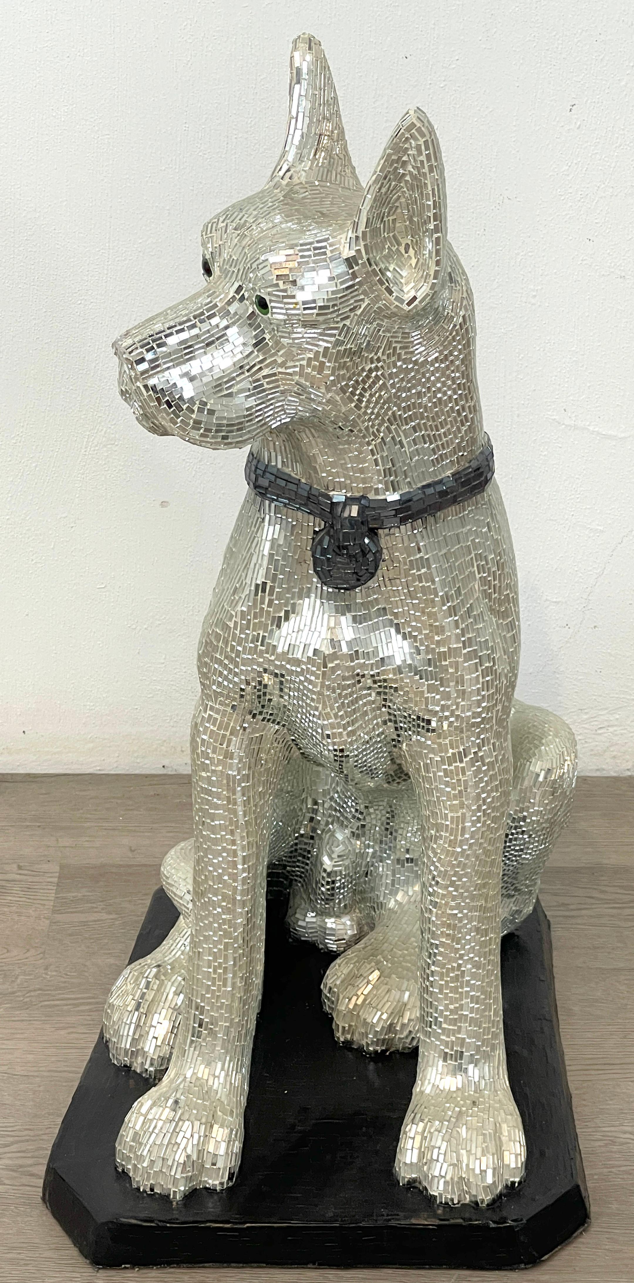 'Disco Dog' Mirrored Figure of Seated Great Dane with Collar 1