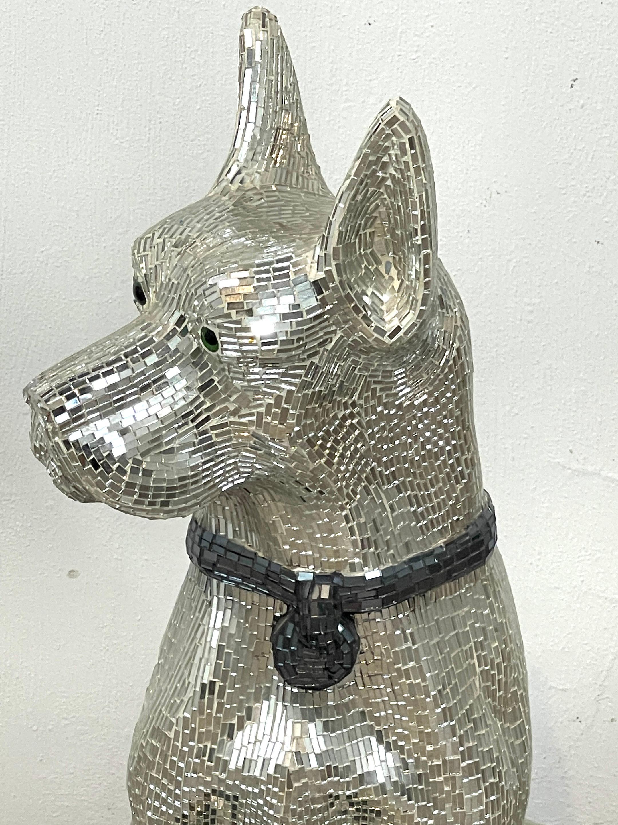 'Disco Dog' Mirrored Figure of Seated Great Dane with Collar 2