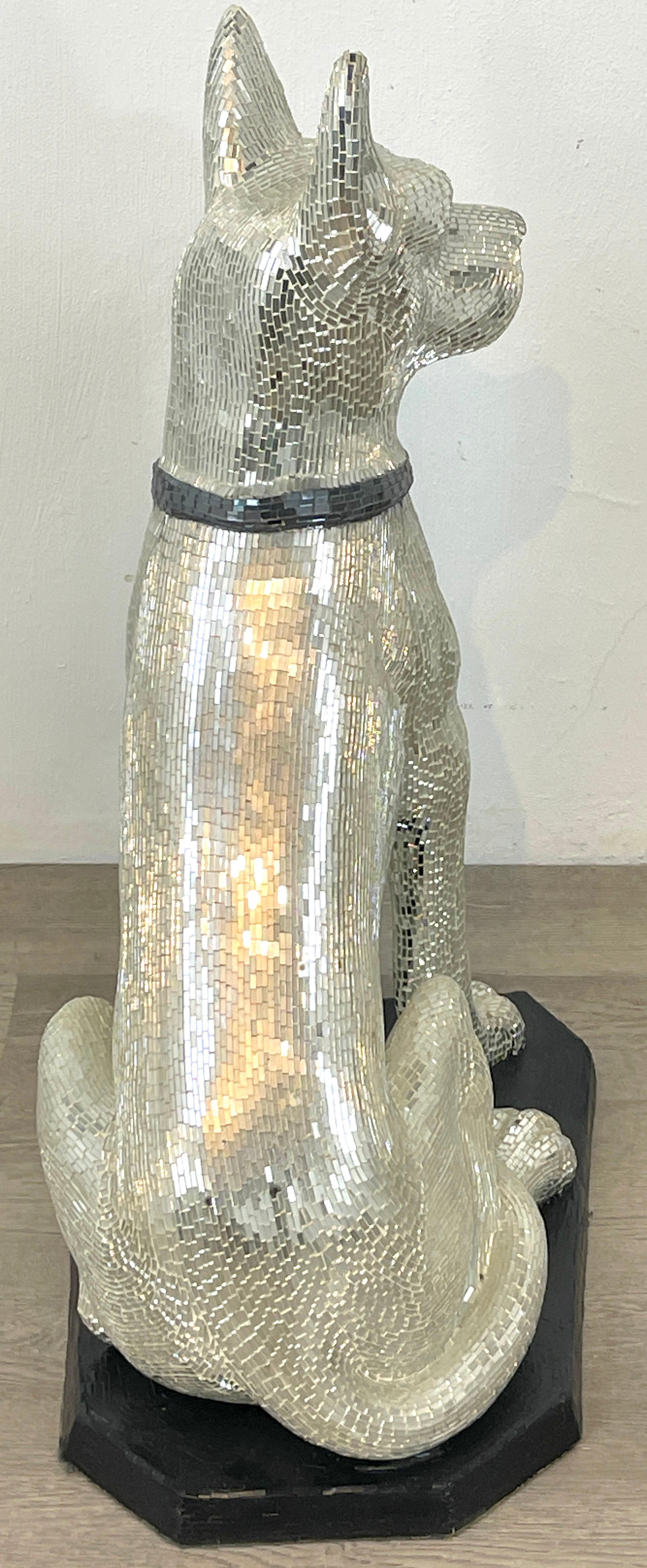 Modern 'Disco Dog' Mirrored Figure of Seated Great Dane with Collar