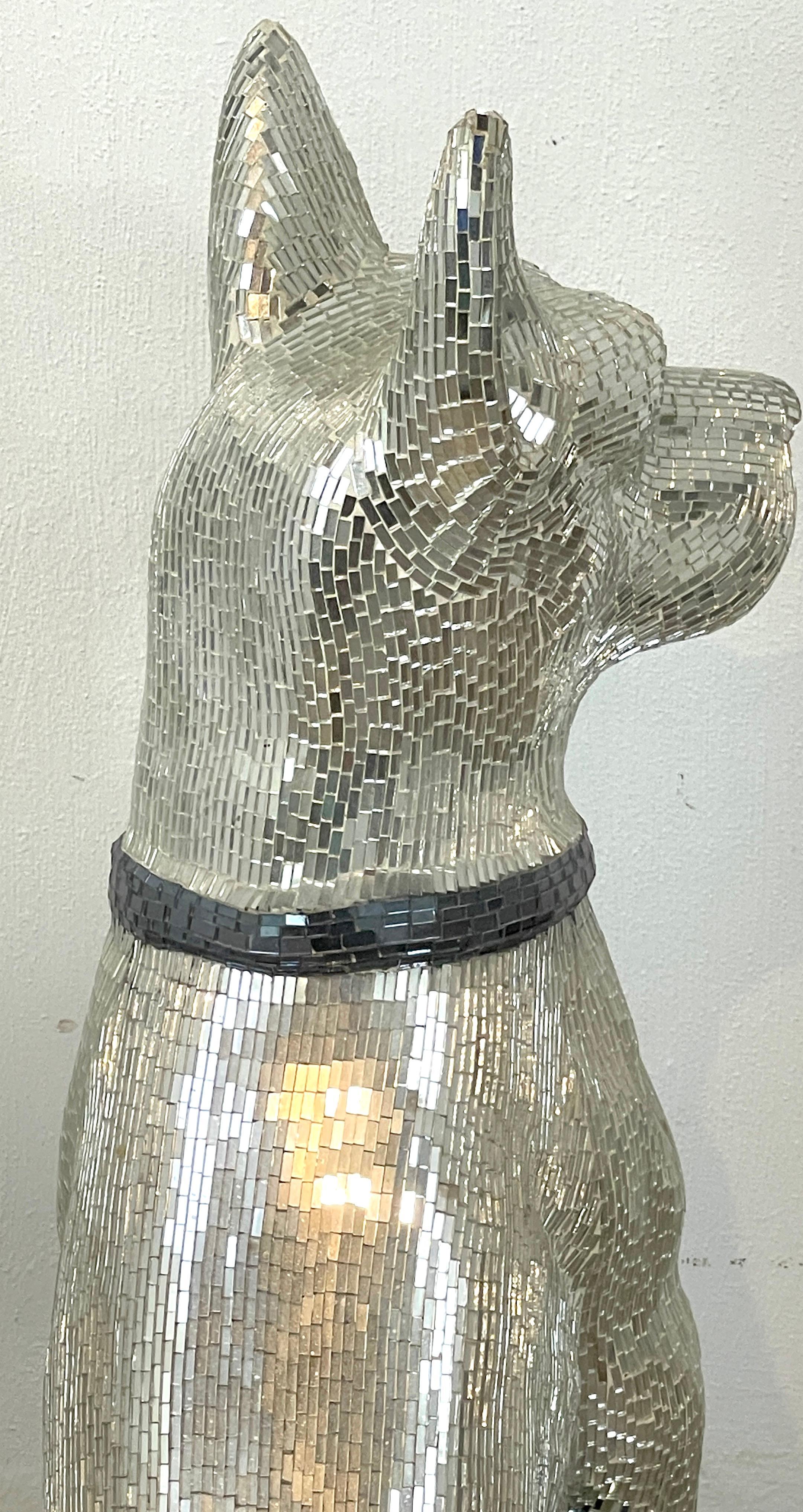 Ebonized 'Disco Dog' Mirrored Figure of Seated Great Dane with Collar