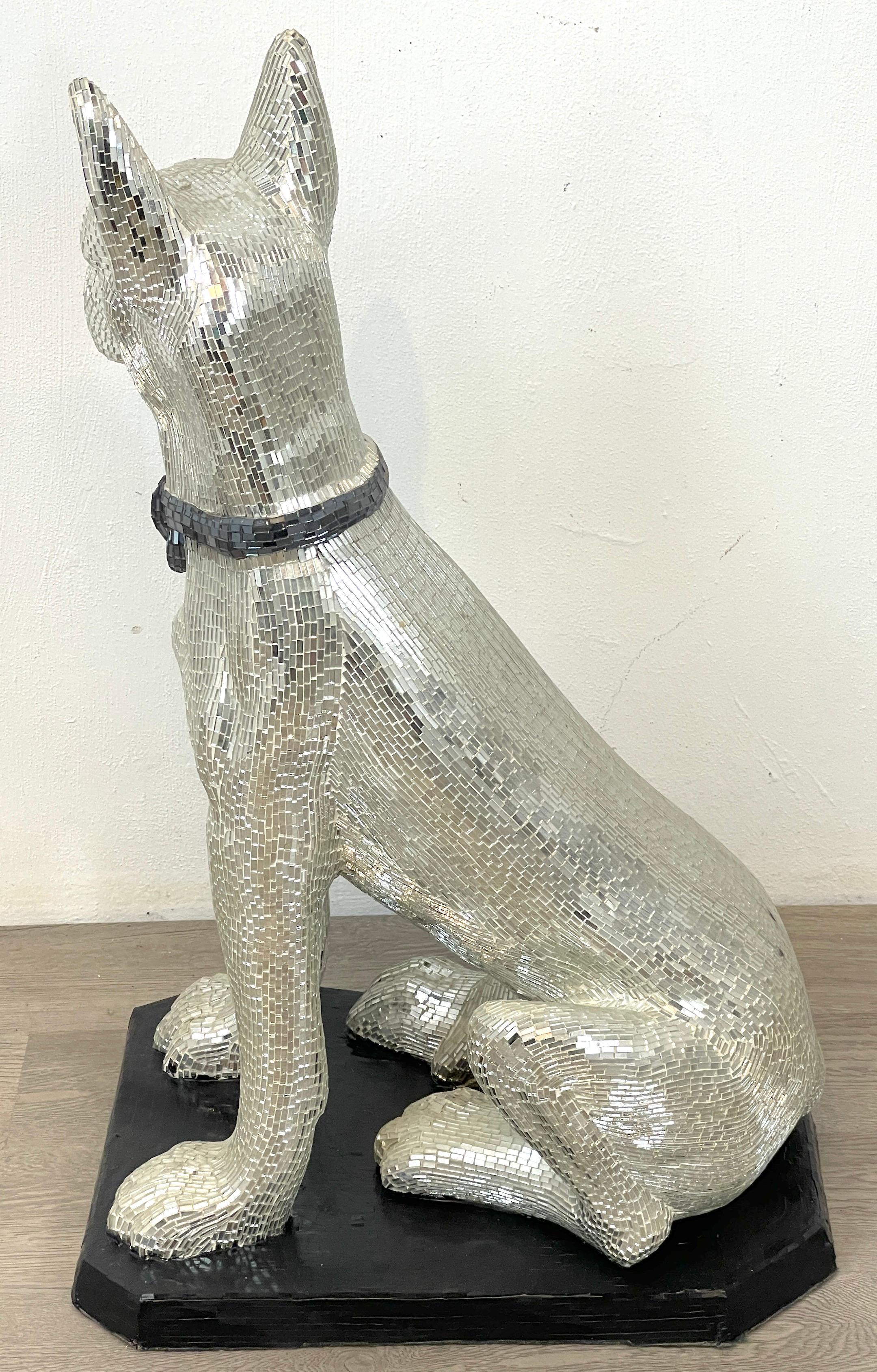 'Disco Dog' Mirrored Figure of Seated Great Dane with Collar In Good Condition In West Palm Beach, FL