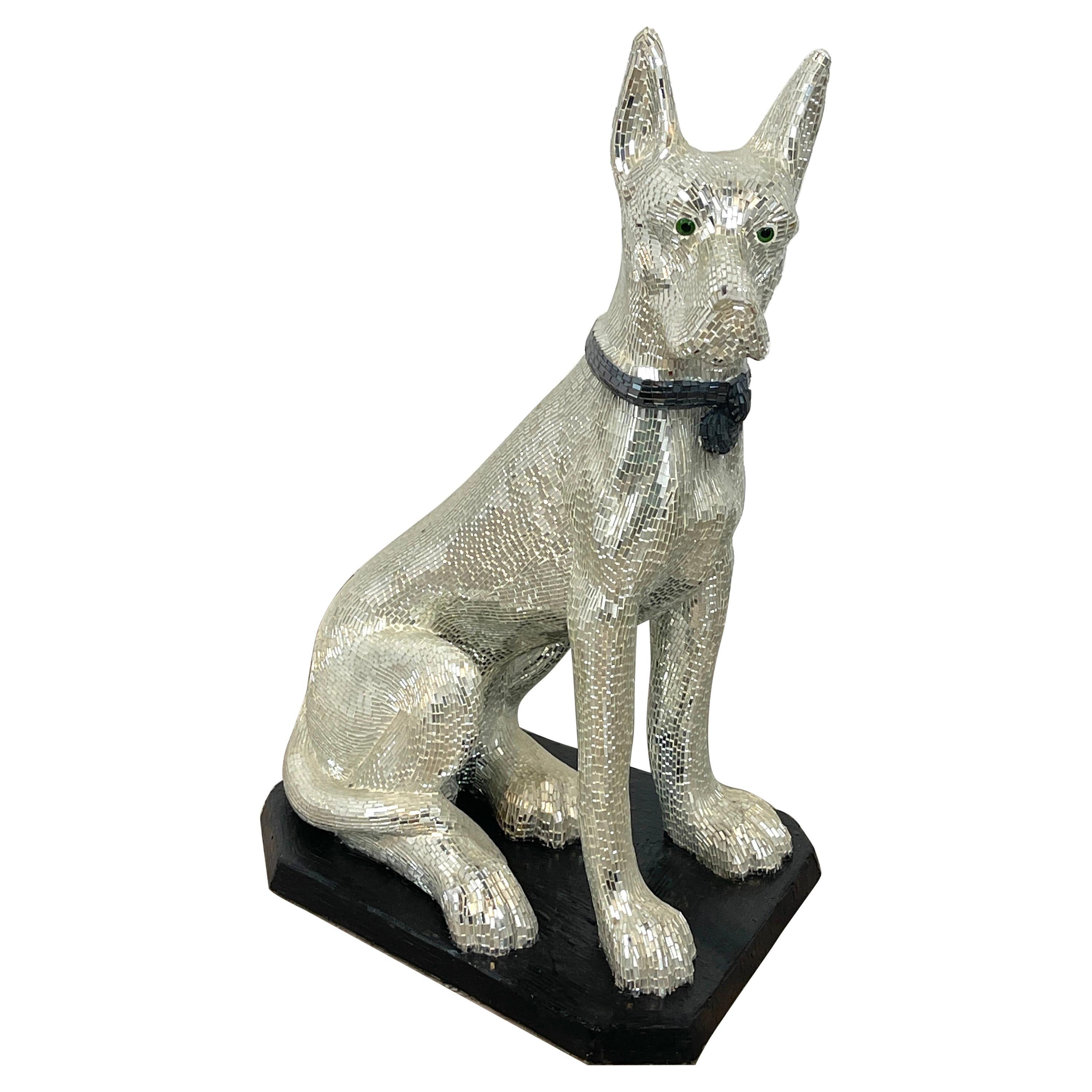 'Disco Dog' Mirrored Figure of Seated Great Dane with Collar For Sale