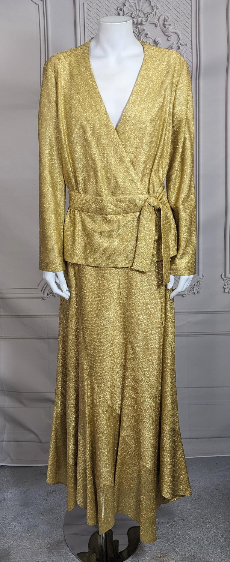 gold lame disco dress c.1978 Halston One Shoulder Gold Lame Jersey Full Length Maxi Dress –  Shrimpton Couture main image 1