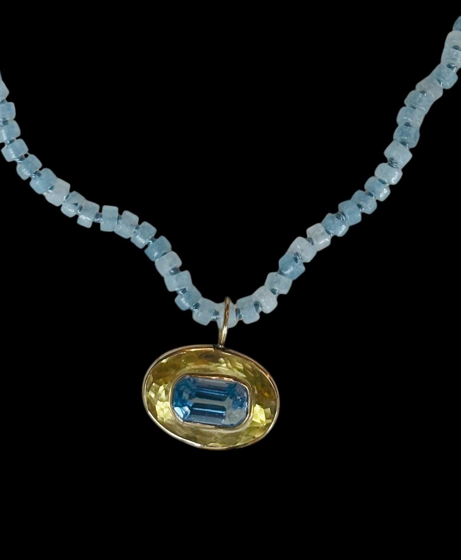 Contemporaneo COLLANA DISCO, Acquamarina, Citrino e Oro 14k