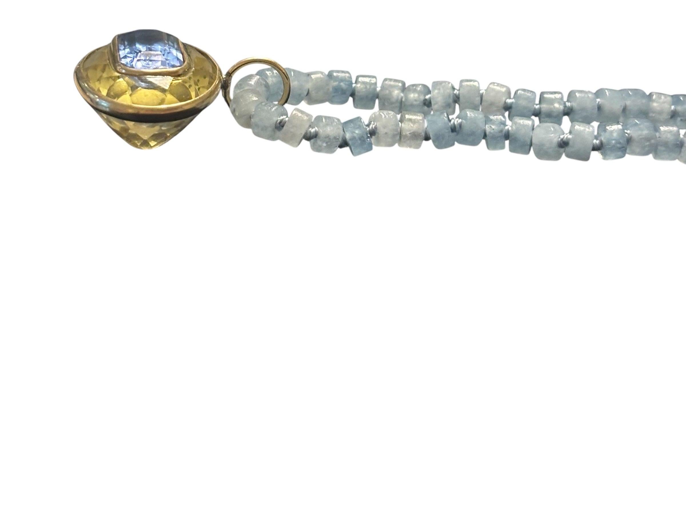 Taglio misto COLLANA DISCO, Acquamarina, Citrino e Oro 14k