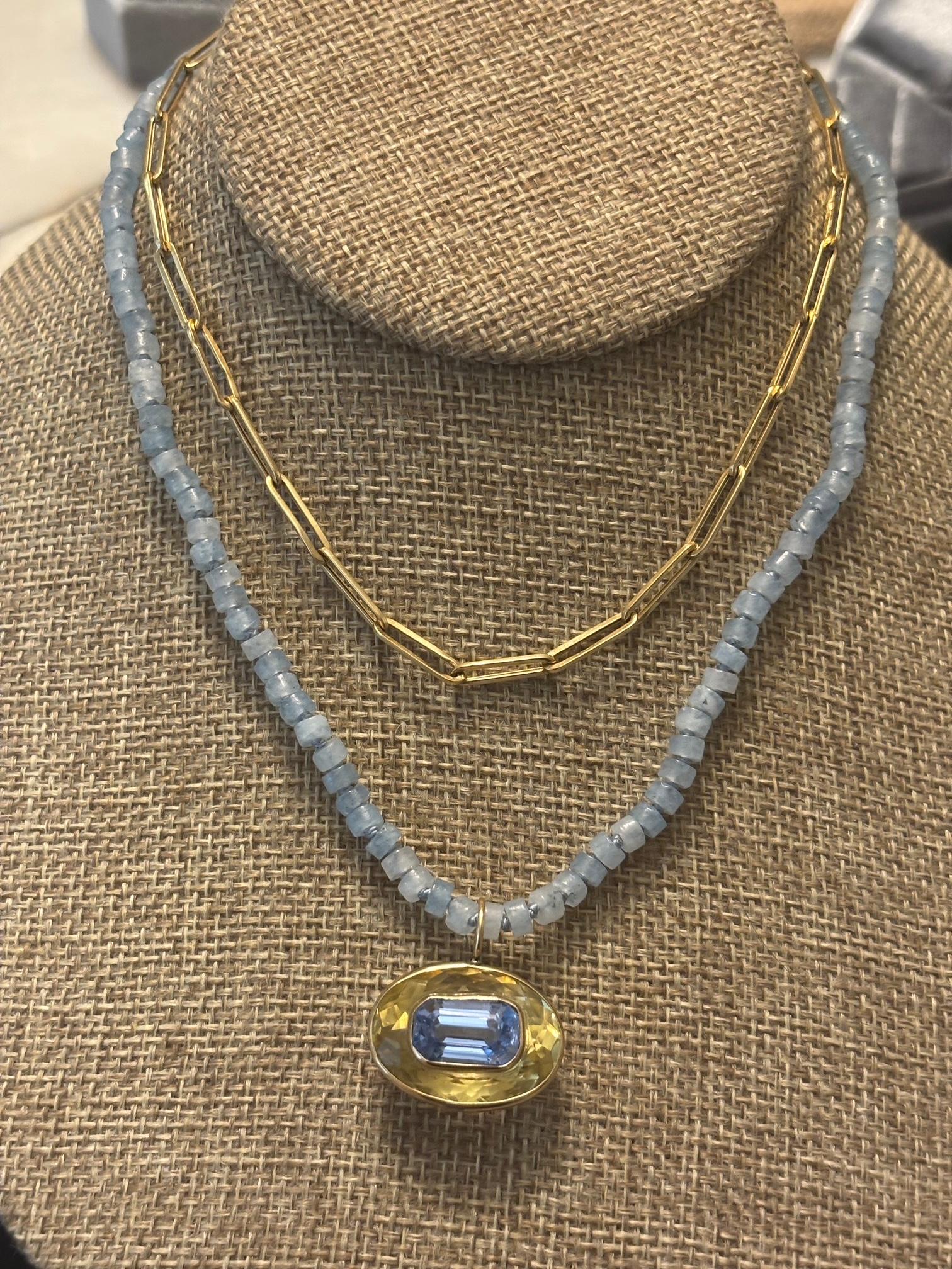 COLLANA DISCO, Acquamarina, Citrino e Oro 14k In condizioni Nuovo a New York, NY