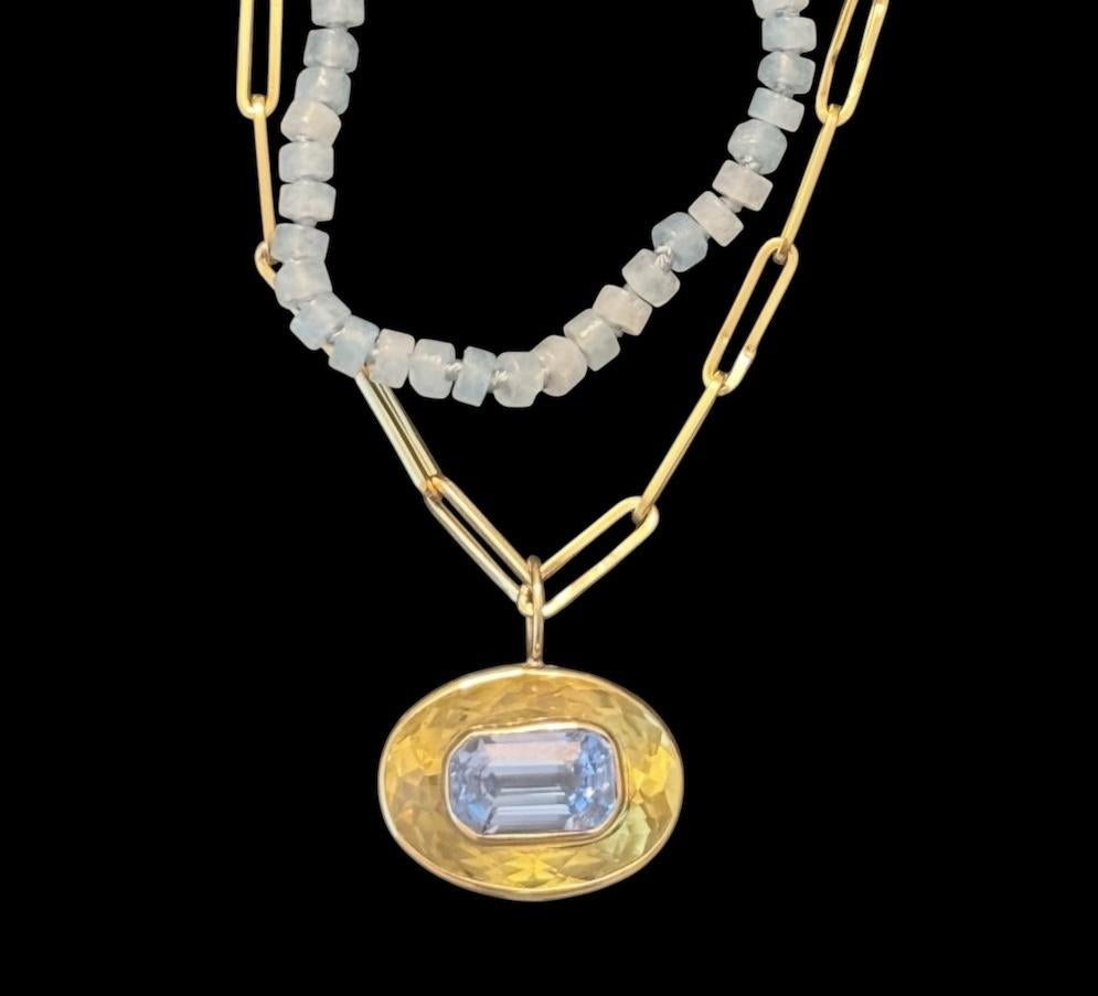 COLLANA DISCO, Acquamarina, Citrino e Oro 14k 2