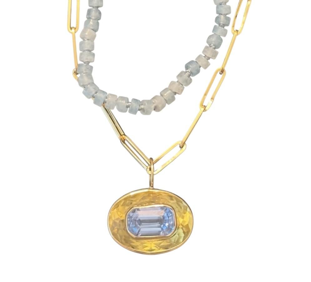 COLLANA DISCO, Acquamarina, Citrino e Oro 14k 3