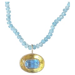 COLLANA DISCO, Acquamarina, Citrino e Oro 14k