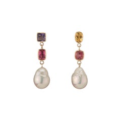 Disco Pearl Earrings, Amethyst,  Citrine, Tourmaline