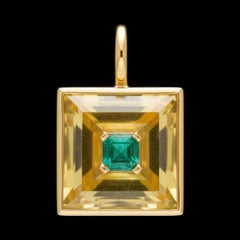 DISCO Pendant, Bold Citrine with Emerald Center & 14k Gold