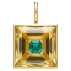 Ciondolo DISCO, Citrino con smeraldo e oro 14k