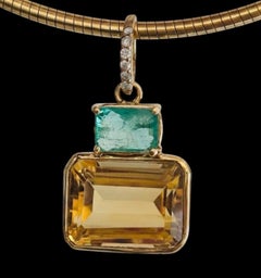 DISCO Pendant, Citrine with Emerald, Diamonds and 14k Gold