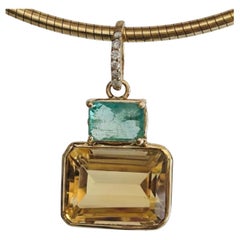 DISCO Pendant, Citrine with Emerald, Diamonds and 14k Gold