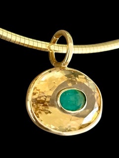 DISCO Pendant, Oval Citrine with Emerald & 14k Gold