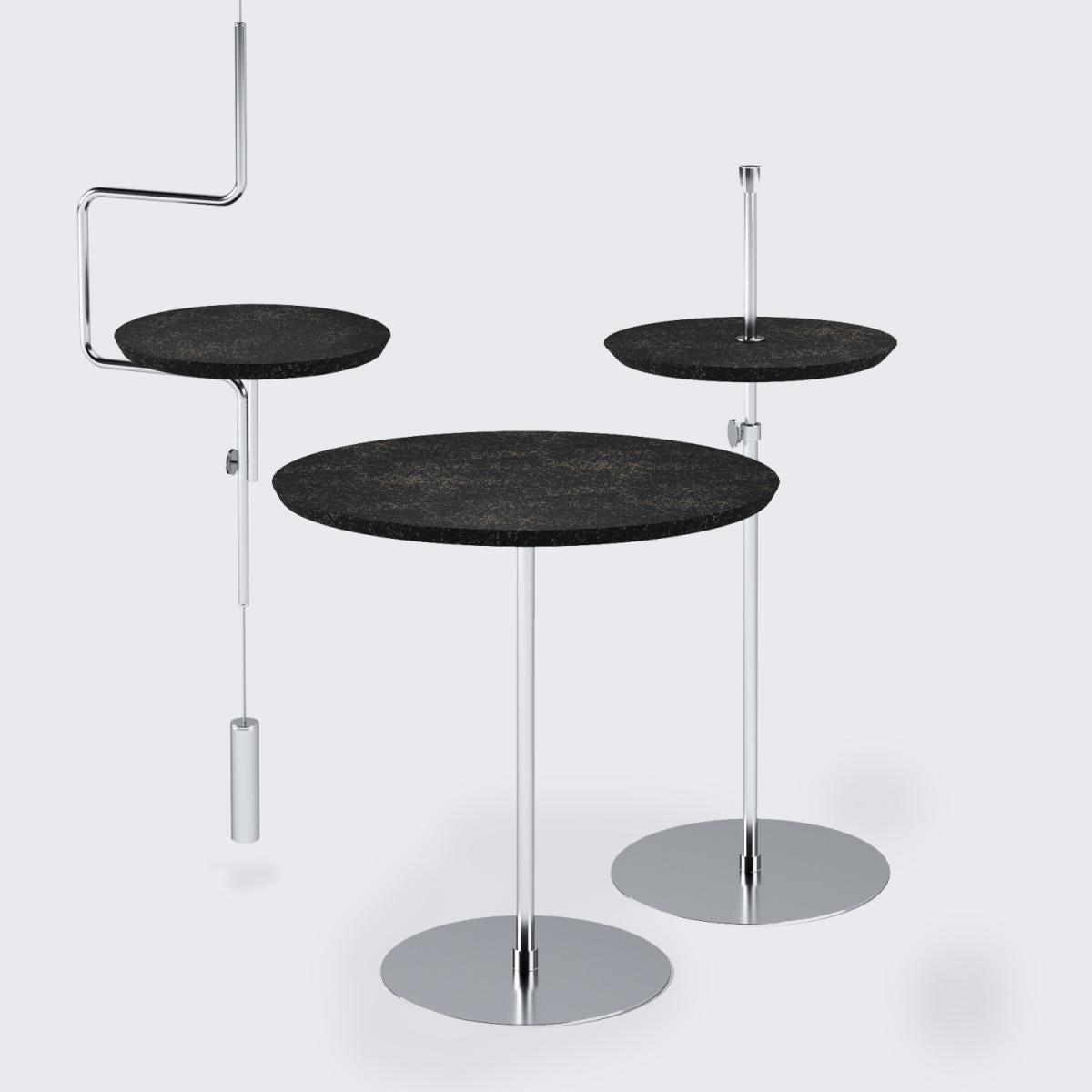 Brazilian Disco Side Table Nickel and Rubberized Black Cork by Decarvalho Atelier For Sale