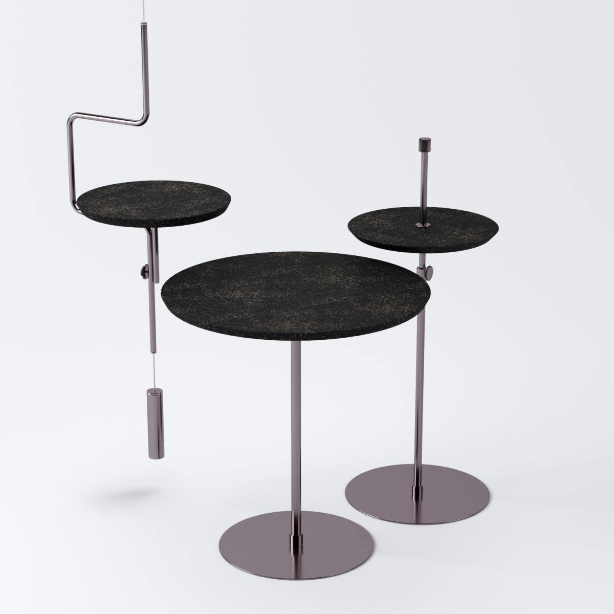 Brazilian Disco Support Table Onix and Rubberized Black Cork by Decarvalho Atelier For Sale