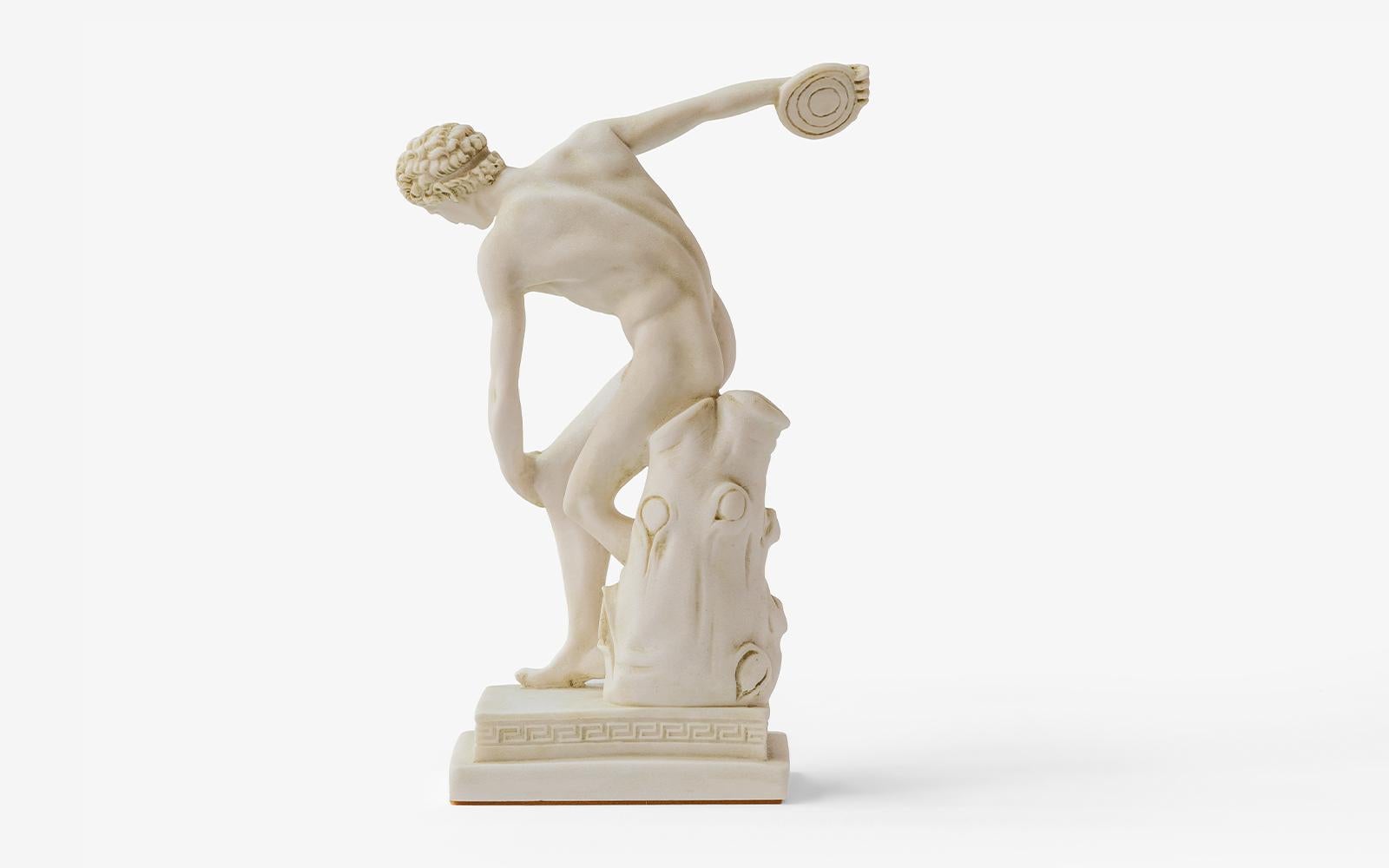 Turkish Discobolus Discus Thrower Sculpture Made with Compressed Marble Powder  For Sale