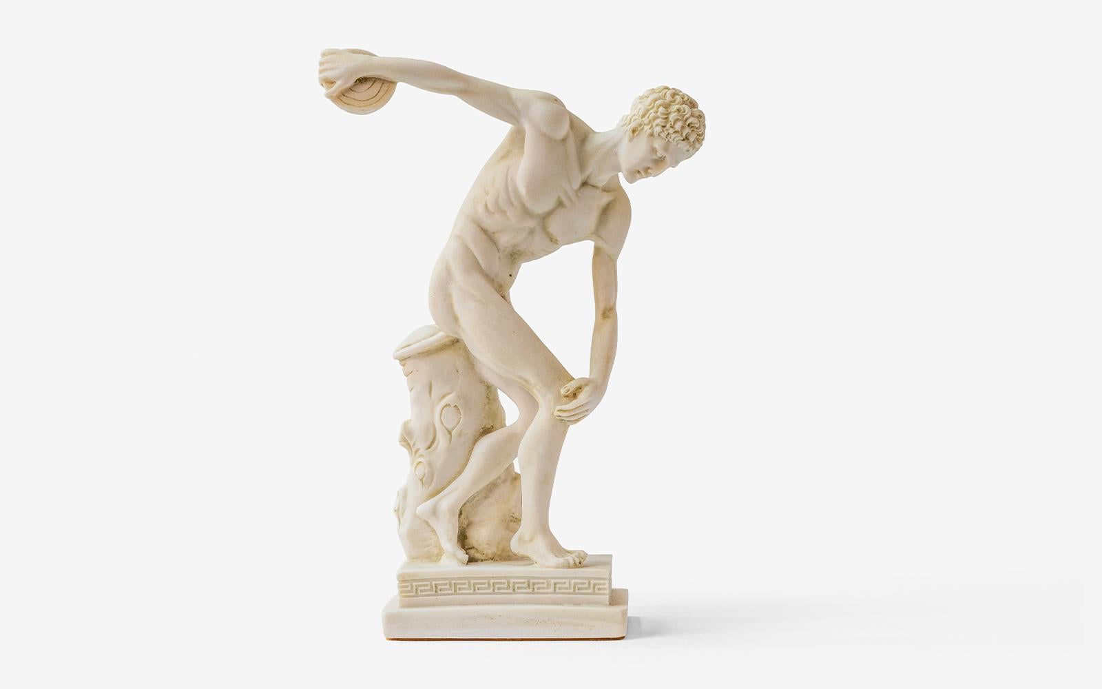 Classical Greek Discobolus Discus Thrower Sculpture Made with Compressed Marble Powder  For Sale