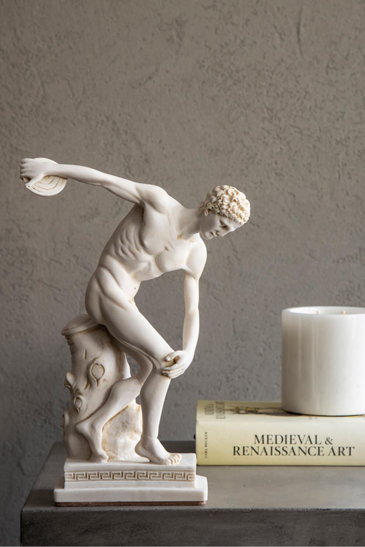 Statuary Marble Discobolus Discus Thrower Sculpture Made with Compressed Marble Powder  For Sale