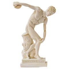 Discobolus Discus Thrower-Skulptur aus komprimiertem Marmor pulverbeschichtet 