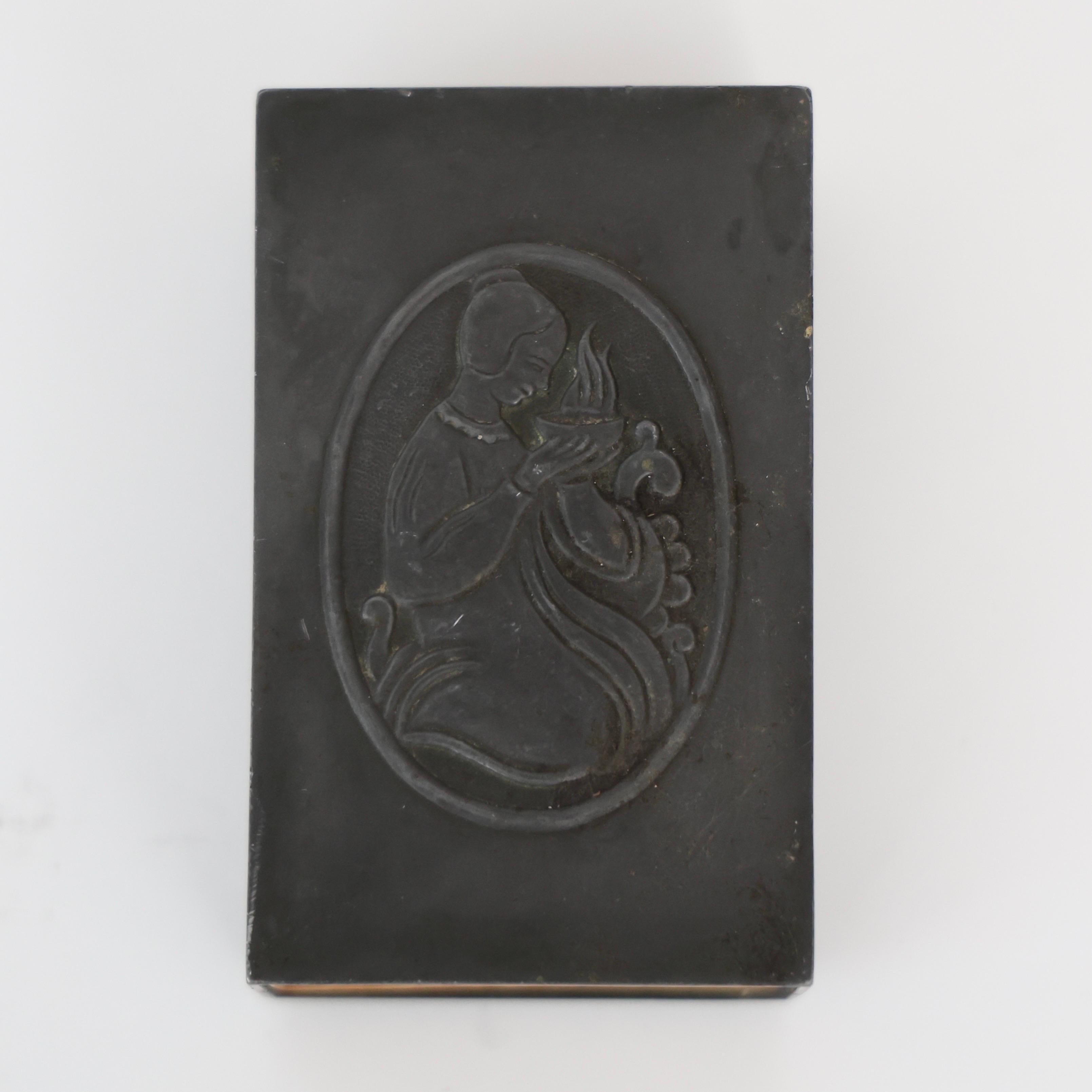 Début du 20ème siècle Boîte d'allumettes en métal de Just Andersen, années 1920, Danemark en vente
