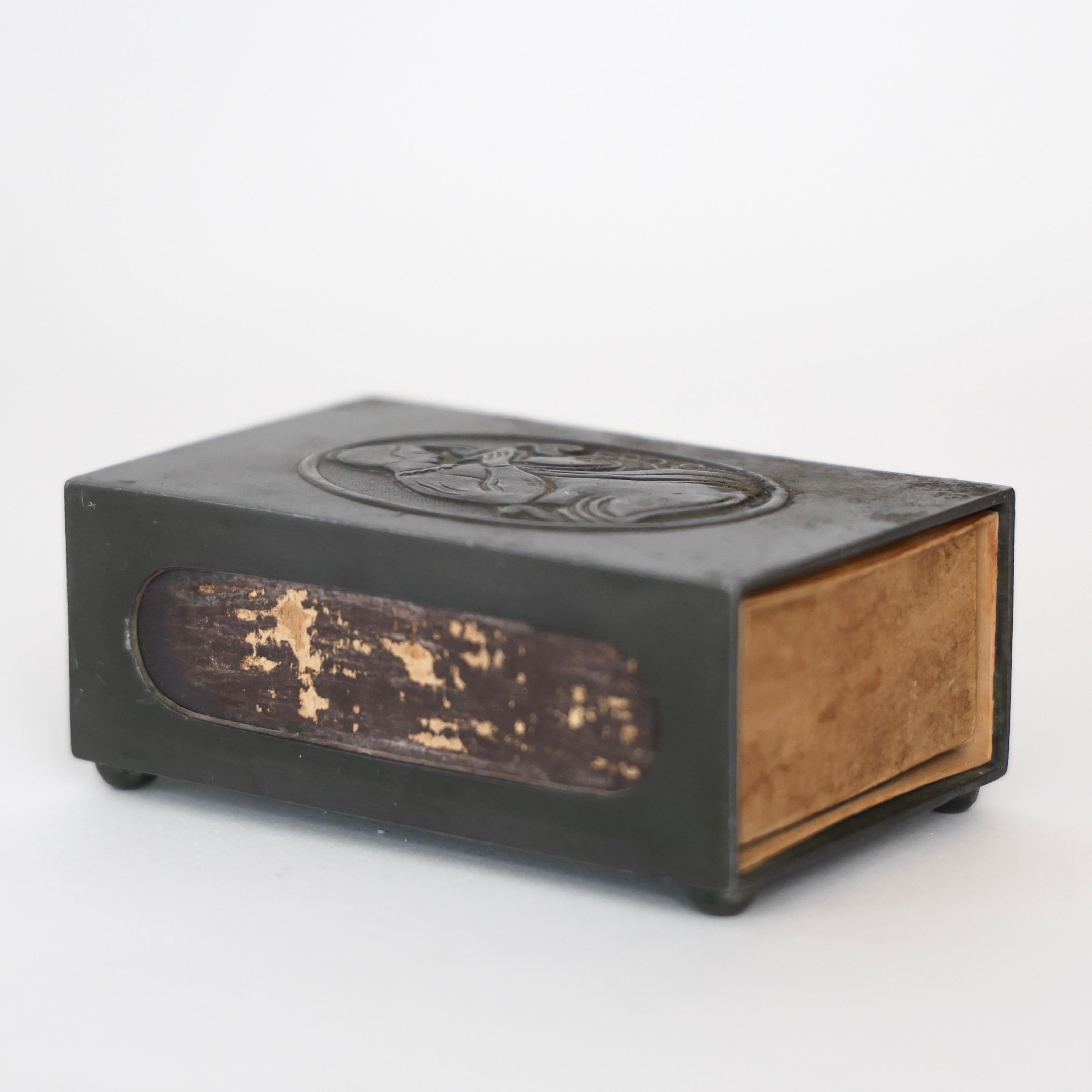 Métal Boîte d'allumettes en métal de Just Andersen, années 1920, Danemark en vente