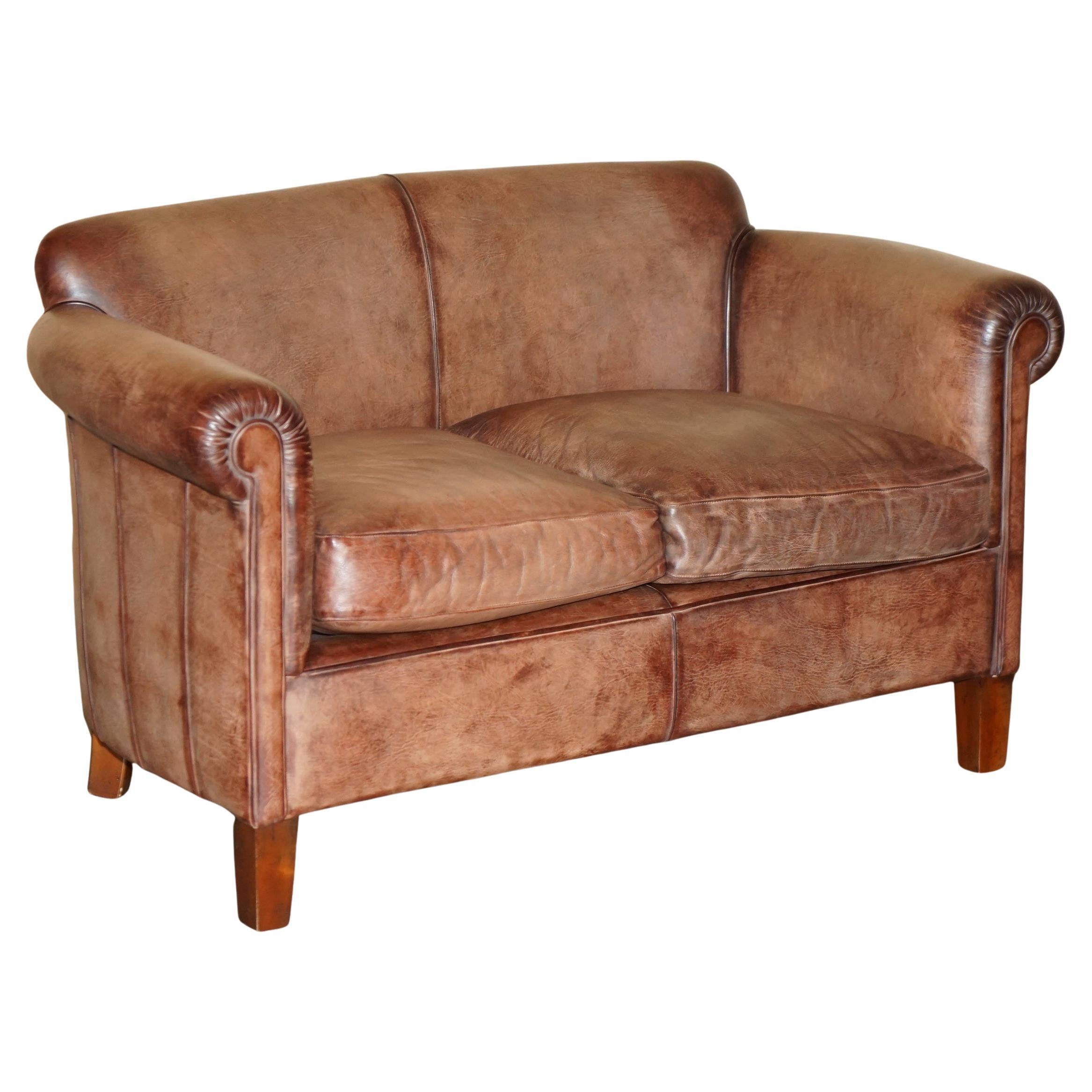 DISCONTINUED 136CM WIDE JOHN LEWIS CAMFORD HERiTAGE BROWN LEATHER TWO SEAT SOFA For Sale